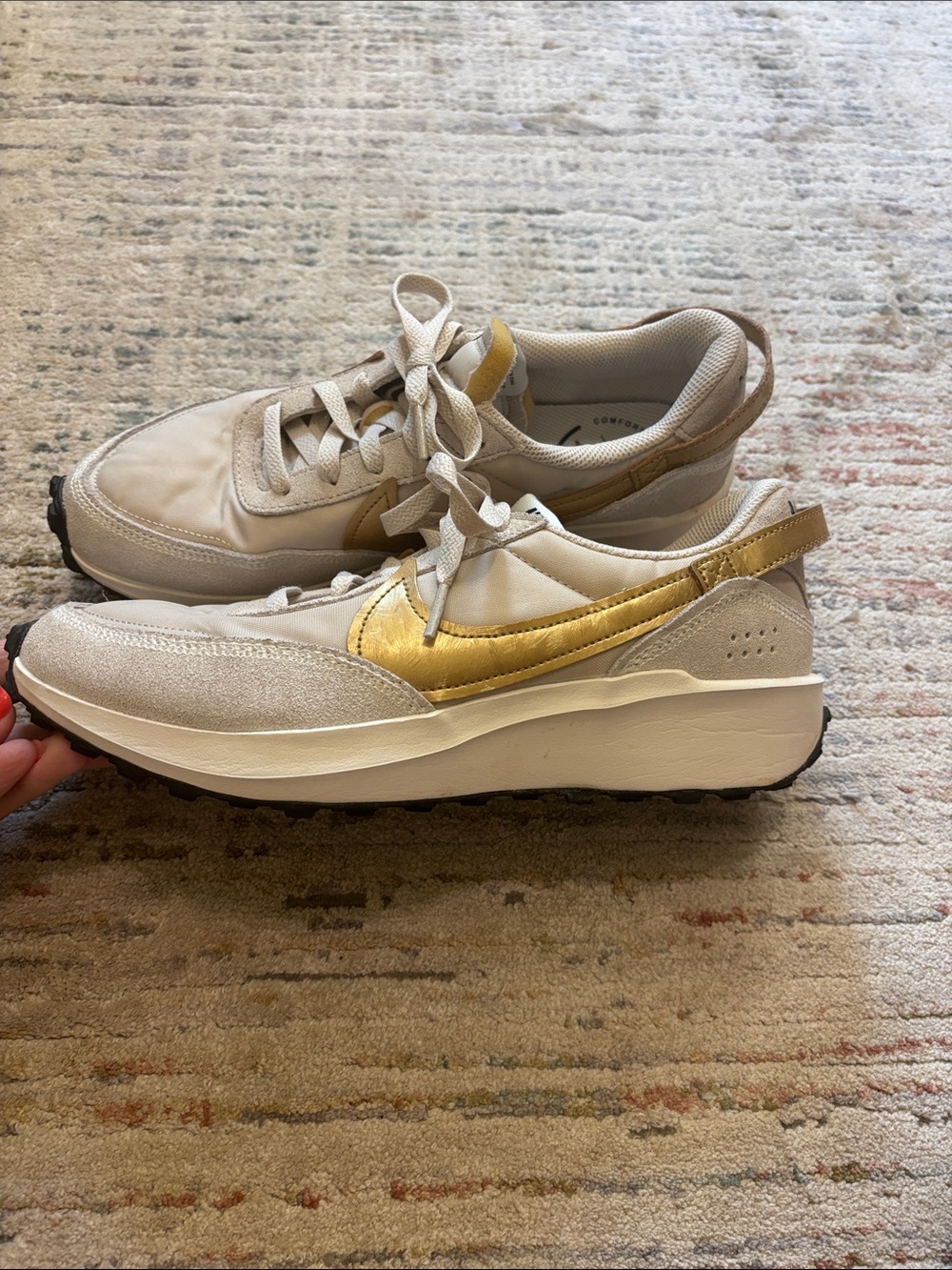 Nike Women's Beige Sneakers with Gold Swoosh Accent - Picture 3 of 6